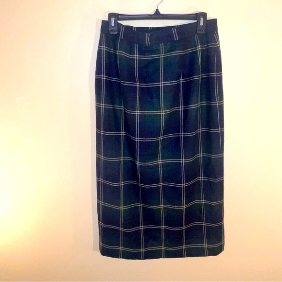 Talbots Vintage Fringe Wrap Plaid Tartan Wool Maxi Skirt Women Sz 12 Blue Green - Picture 8 of 12